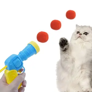 Treinamento interativo Lançamento Treinamento Cat Toys Gatinhos Mini Shooting Gun Games Stretch Plush Ball Toys Pet Cat Kitten Toy