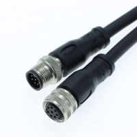 Connecteur M12 blindé étanche pour automatisation industrielle, câble moulé noir, nombre de broches personnalisable
