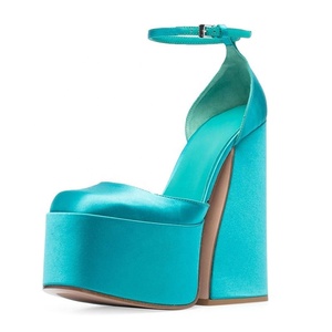 Sandales d'été pour femmes à brides cheville, talons hauts épais, plateforme, couleurs personnalisées, boucles, escarpins en satin - Product Image 2