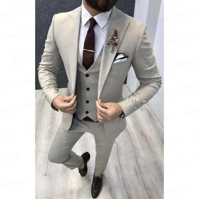 2022 Brand Mens Wedding Suit Set Slim Fit Dinner Prom Grooms Dress Tuxedo Custom Grey Business Blazer Best Man Jacket vest Pants