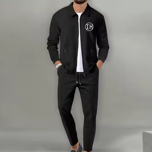 Nuovissimo Design: Completo Sportivo da <span class=keywords><strong>Uomo</strong></span> con Giacca a Maniche Lunghe e Zip, Set 2 Pezzi per Palestra e Fitness, <span class=keywords><strong>Tuta</strong></span> in Cotone <span class=keywords><strong>Slim</strong></span>-<span class=keywords><strong>Fit</strong></span>, Abbigliamento Casual - Product Image 3