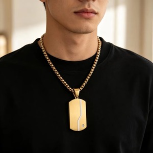 Collana con Ciondolo <span class=keywords><strong>Dog</strong></span> <span class=keywords><strong>Tag</strong></span> in Acciaio Inossidabile per Uomo, Targhetta Rettangolare Spazzolata con Piccolo Cristallo Incastonato, Gioiello Maschile alla Moda, Regalo - Product Image 5