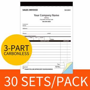 Carnet de factures et formulaires de commande pour entrepreneurs, usage général, 7,28x3,35 pouces, autocopiant en 3 feuillets, 50 jeux, carnet de reçus personnalisé - Product Image 5