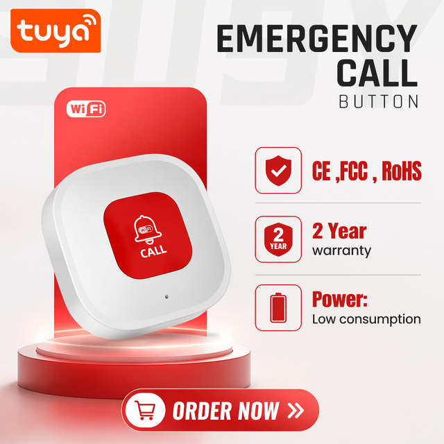 18 Yrs Export Tuya WiFi SOS Button Emergency Panic Alarm CE RoHS OEM/ODM Smart Life Elder Medical Alert Device PST-CF101W