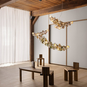 Lámpara Colgante de Cristal Posmoderna, Forma Alargada, Color Dorado, Fuente de Luz LED, Base E27, Control por Interruptor, Cabezal Único - Product Image 1