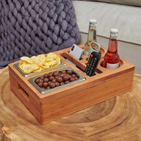 Plateau de rangement pour canapé en bambou, très populaire, avec support de téléphone rotatif, pour lit et siège de voiture, organisateur imperméable et porte-gobelet pour canapé
