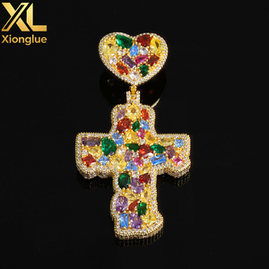 Iced Out Colorful Love <b>Hook</b> Cross <b>Earrings</b> 14K Gold Plated Large Baguette CZ Diamonds Custom Charm Hip Hop Jewelry - Product Image 3