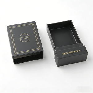 Custom Logo Luxury Drawer Sliding Gift <b>Box</b> with Texture Paper <b>Black</b> Foil Stamping for Perfume Packaging <b>Box</b> - Product Image 5