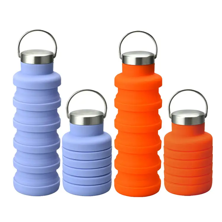 थोक BPA मुक्त विस्तार योग्य बंधनेवाला तह पानी की बोतल आउटडोर यात्रा खेल पेय सिलिकॉन Foldable पानी की बोतल
