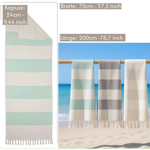 Sun Lounger <strong>Cover</strong> 200x70cm Hooded 100% Cotton Washable Beach <strong>Deck</strong> <strong>Chair</strong> <strong>Cover</strong> (Jade/Natural) - Product Image 2