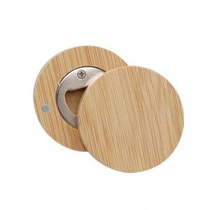 Magnetic Bamboo Beer Round Fridge Magnet Bottle Opener for Promotional <b>Gift</b> - Product Image 1