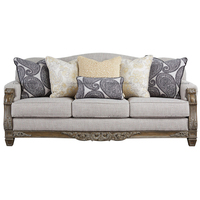 Style américain en bois massif sculpté cadre coton lin tissu canapé salon canapé ensemble gris en bois massif tissu canapé