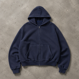 Sweat à capuche thermique personnalisé avec logo pour homme, style streetwear vintage, tricot gaufré, coupe oversize, molleton 100 % coton épais, écologique - Product Image 1