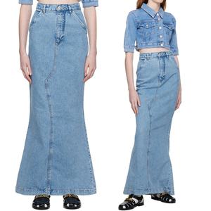 Jupe longue en jean bleu 100 % coton personnalisée, évasée, à queue de poisson, pour femme - Product Image 5