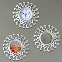 Fabricant américain rétro réveil créatif sculpté miroir réveil 3 pièces ensemble style rural ornement horloge murale