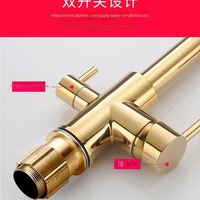 Robinet de cuisine 3-en-1 à double bec, avec cartouche céramique en cuivre, pour eau potable purifiée, eau chaude/froide et lavage de légumes domestique