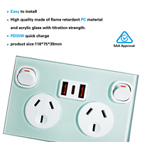 Leishen Wholesale Global Mark SAA AUST Standard 2 AC Prise murale 240V/10A 2USB-A + Type-C USB GPO Power Point avec façade en verre