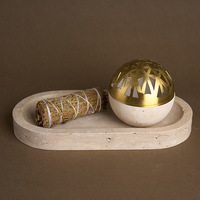 Couvercle de trou en métal arabe petit palo santo beige marbre pierre cheminée travertin brûleur d'encens