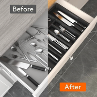 Organizador de Cubiertos Ajustable de Plástico Plateado, Bandeja Expandible para Utensilios de Cocina, Soporte de Almacenamiento de Cubiertos y Cuchillos sin BPA
