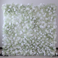 G132 Fond d'écran mural de fleurs artificielles roses pour fête de mariage 3d 5d Fleur murale de mariage 8ft X 8ft Panneau mural de fleurs blanches