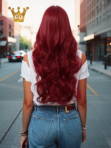Parrucche ondulate naturali rosse da 26 pollici con frangetta stile natale <span class=keywords><strong>parrucca</strong></span> sintetica parrucche da <span class=keywords><strong>donna</strong></span> per feste quotidiane o uso Cosplay - Product Image 5