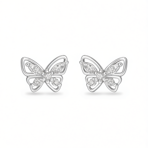 E4563 Orecchini a farfalla in oro bianco con zirconi marquise incastonati a griffe, gioielli da regalo per donna - Product Image 1