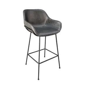 Bar Bistrol Black Leather Cover Material Counter Chair Metal Base Modern Barstool