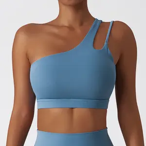 Custom Buttery Soft Quick Dry Fitness Gym Yoga Wear Running High Impact Workout Training 1 Shoulder Sports Bra For Women