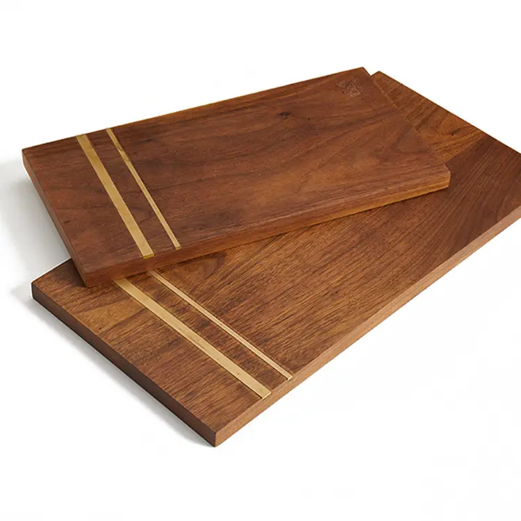 Tabla de cortar de madera para cortar madera, tira de Metal a juego, exquisita tabla Rectangular de nogal negro