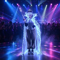 Robe Lumineuse Sexy Richshining à Couleurs Vives et Dos Nu, Cape LED de Reine, Costume LED pour Danse Gogo, Idéal pour Fêtes et Spectacles en Bar