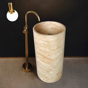 Lavabo de Baño de Mármol Blanco en Oferta, Diseño Moderno, Lavabo de Pedestal de Superficie Sólida Artificial para Hoteles - Product Image 2