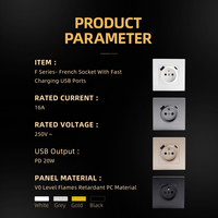 Enchufe de pared empotrado francés con Usb tipo A tipo C PD 20W cargador rápido enchufe de pared estándar de la UE con toma de corriente USB 220V ~ 250V