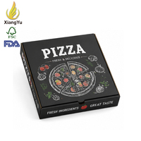 Boîte à pizza noire personnalisée avec logo, en carton ondulé de qualité alimentaire, fond auto-scellant, impression 4 couleurs à base d'eau, écologique et isolante thermiquement
