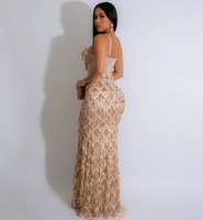 Robe de soirée sirène T0907 de luxe avec franges, corset, bretelles et sequins ondulés pour femme