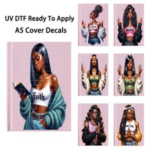 Quaderno A5 per Studio Biblico con Donne Nere in Preghiera, Adesivi UV DTF Pronti da Applicare, Impermeabili, per Copertine di Diari - Product Image 1