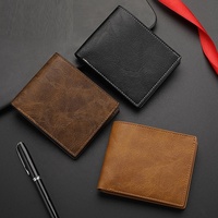 FSW585 dompet kulit PU risleting pria, dompet koin kulit PU rasa Premium, dompet pria murah, dompet grosir Retro pendek horisontal