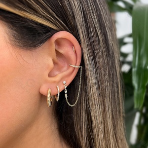 Gemnel hellen is tischen Stil Vintage Schmuck 925 Silber Eleganz 14 Karat Gold gerippt dicken Gold Creolen - Product Image 2