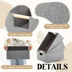 Contenedores de almacenamiento Caja de almacenamiento de tela Cubos Cestas Organizador con asas de madera duraderas Cofre de juguete plegable para armario - Product Image 5