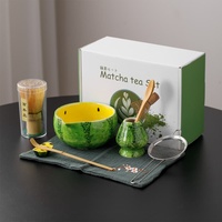 Ensemble bol et fouet en bambou pour matcha, motif pastèque, avec boîte et logo personnalisé, directement de l'usine