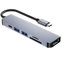 Base de Conexión Tipo C 6 en 1 de Aluminio, Adaptador de Hub USB con 6 Puertos Tipo C a HDTV, USB 3.1/USB 3.0/USB 3.0/SD y TF para Computadora Macbook