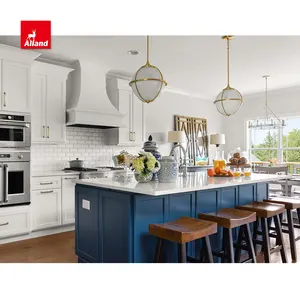 Zeitgenössisch individueller linearer Lachs fertighaus Küchenschrank mit Blue Island Schrank