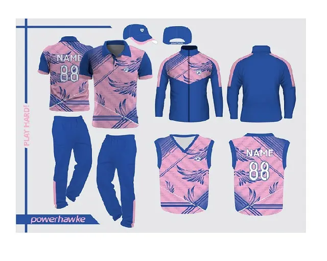 Blue Color Sportswear Cricket Uniform Full Set half sleeves full sleeves jersey soft clothing material export