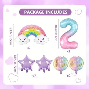 Ensemble de 8 ballons en aluminium arc-en-ciel pour <span class=keywords><strong>anniversaire</strong></span>, dégradé, numéro 5, soleil souriant, nuage, ballons en forme d'arc-en-ciel - Product Image 3