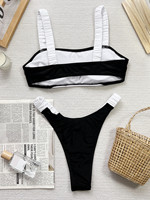 Zwart En Wit Kleurcontrast Spandex Sexy Schoolmeisje Xxx Bikini Doorzien Bikini