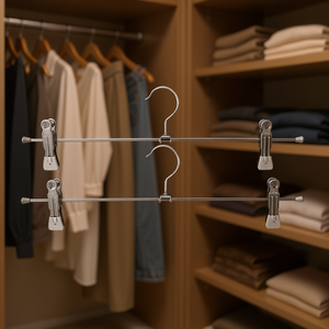 Mawa Superclip Metal Trouser Hanger 40cm Silver 2-Pack With 2 <b>Clips</b> For Pants Skirts - Product Image 3