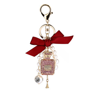 <strong>Mini</strong> <strong>Pink</strong> Bow Keychain <strong>Set</strong> with <strong>Perfume</strong> Style Pendant Luxury <strong>Perfume</strong> Bottle Shaped Pearl Keychain Car Accessories for Women - Product Image 4