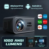 Projecteur LED intelligent WiFi Android 11 4K de 300 pouces, projecteur de cinéma, 1000 ANSI, 1080P natif avec haut-parleurs en stock