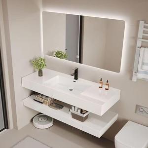 White minimalist bathroom cabinet smart mirror cabinet white countertop washbasin suspended cabinet body - Product Image 4