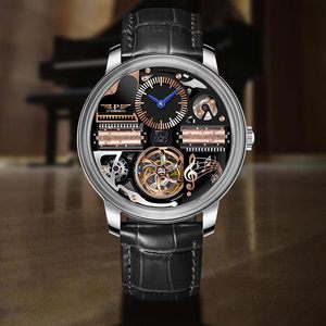 Jam Tangan <span class=keywords><strong>Analog</strong></span> Mekanis Otomatis Pria Seri Musik, Trendi Kasual, Casing Baja Tahan Karat, Kulit Asli - Product Image 5