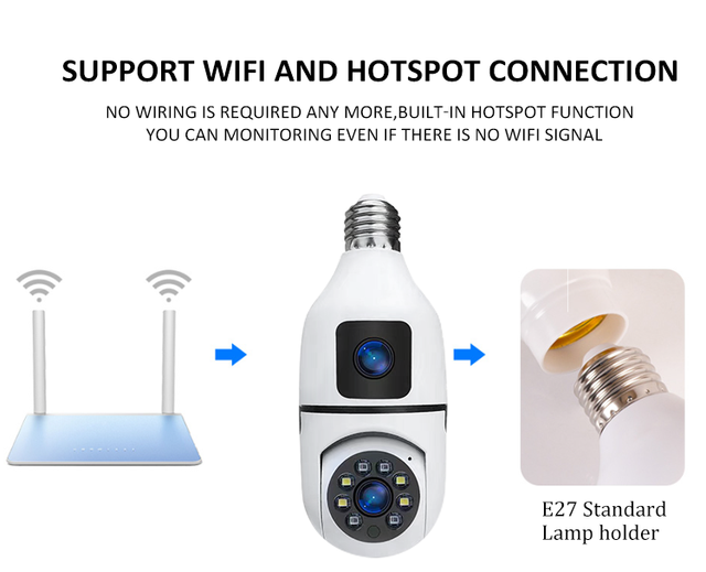 E27 WiFi Security Camera Detection Night Vision Two Way Audio Surveillance Camera Support OEM ODM for Home Shop Security